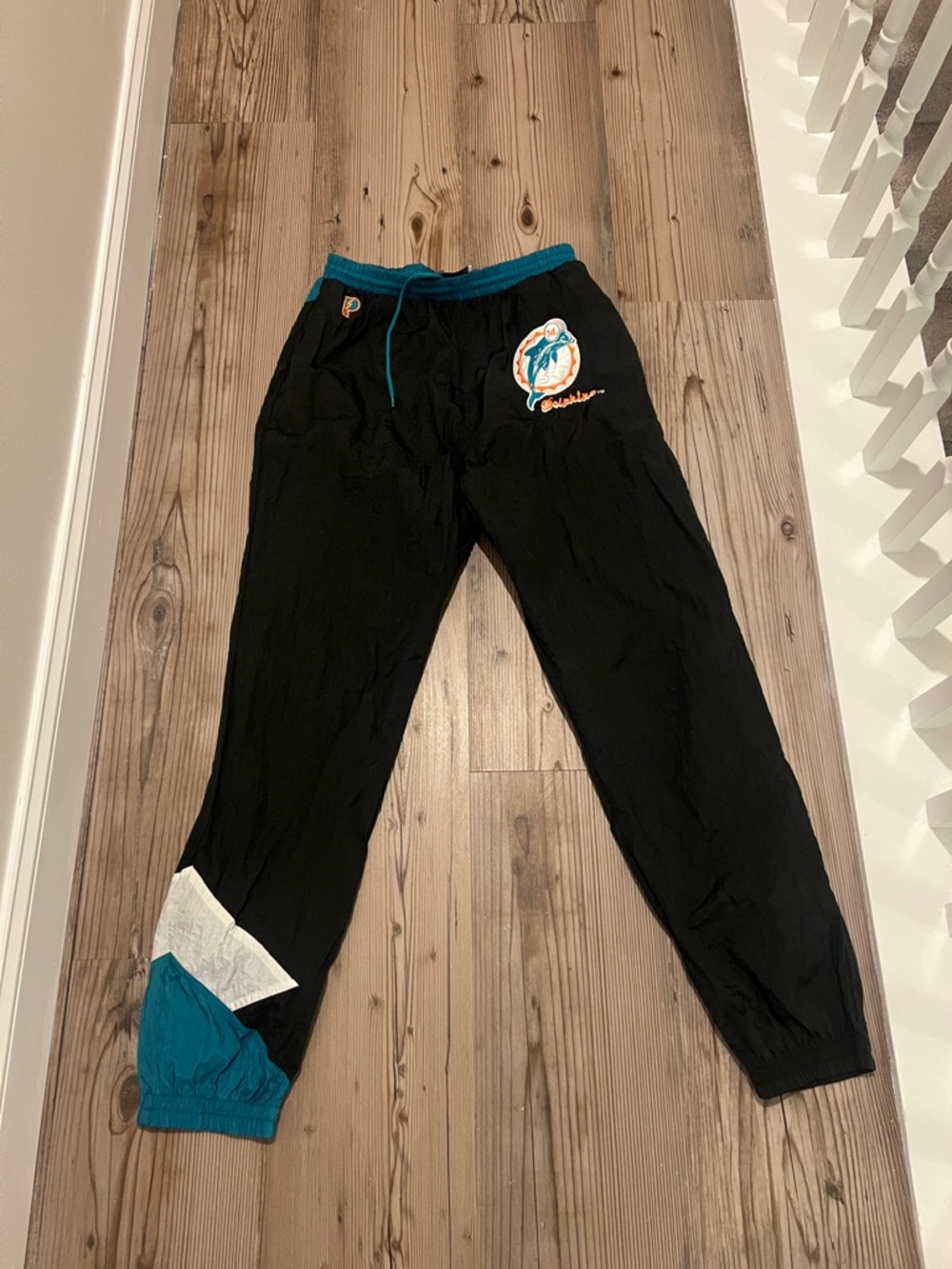 Vintage wind breaker pants Men's Black with Teal Trim and Miami Logo